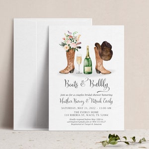 Boots & Bubbly Country Western Couples Wedding Shower Invitation, Floral Bridal Shower Invite, Breakfast Brunch Cowboy Boot Nashville Shower