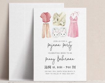 Pajama Bridal Shower Invitation, PJ Bachelorette Party, Lingerie Underwear Bridal Shower Invite, Hen Party Wedding Bachelorette Shower