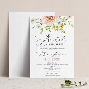 Spring Bridal Shower Invitation, Botanical Bridal Shower Invitation, Summer Floral Bridal Shower Invite, Printable Digital Bridal Shower