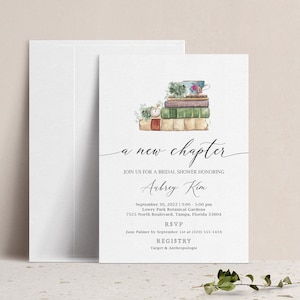 A New Chapter Bridal Shower Invitation, Books Library Wedding Shower Invite, Greenery Couples Bridal Brunch or Tea, Adventure Awaits, Travel