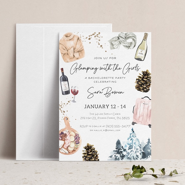 Glamping with the Girls Bridal Shower Invitation, Weekend in the Woods Bachelorette Party Invite, Let's Go Glamping, Glam Camp Party, Glamp