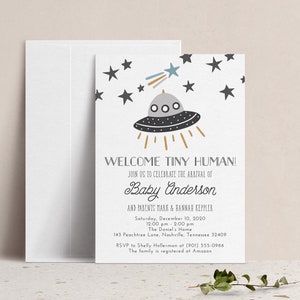 Welcome Tiny Human! Baby Shower Invitation, Space Alien Theme Couples Baby Shower Invitation, Gender Neutral Baby Shower Invitation, Digital