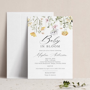 Baby in Bloom Wildflower Baby Shower Invitation, Greenery and Floral Baby Sprinkle Invite, Printable Digital Couples Virtual Come Go Shower