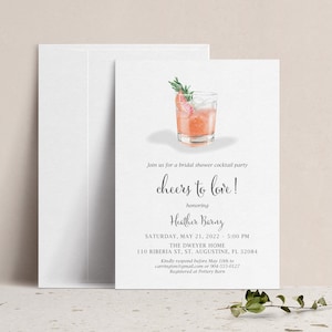 Cheers to Love Cocktail Bridal Shower Invitation, Happy Hour Couples Wedding Shower Invite, Girly Fruity Drinks for Bachelorette Party