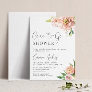 Come and Go Baby Shower Invitation, Come and Go Bridal Shower Invitation, Open House Baby Sprinkle Invite, Greenery Couples Family Shower