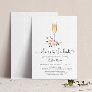 Cheers to the Bride Champagne Bridal Shower Invitation, Floral Couples Shower Invite, Brunch Bubbly Shower Invite, Sparkling Wine Goblet