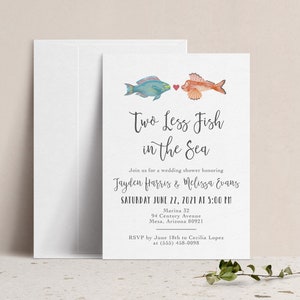 Two Less Fish in the Sea Bridal Shower Invitation, Fishing Shower Invite, Unique Couples Shower Theme, Fisherman Rehearsal Dinner