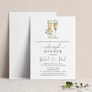 Champagne Rehearsal Dinner Invitation, Digital Rehearsal Dinner Invite, White Floral Hydrangea Rehearsal Dinner, Elegant Wedding Rehearsal