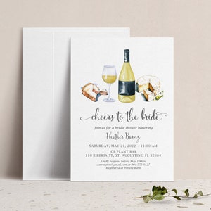 Cheers to the Bride Wine Bridal Shower Invitation, White Wine and Cheese Couples Shower Invite, Brunch Invite, Wine Tasting Happy Hour