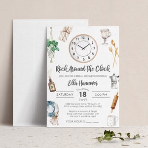 Rock Around the Clock Bridal Shower Invitation, Couples Wedding Shower Invite, His and Her Shower for Kitchen, Garage, Tools, and Garden