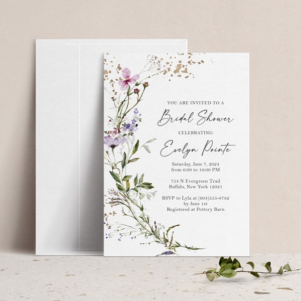 Wildflower Floral Bridal Shower Invitation, Couples Wedding Shower Invite, Digital Printable Brunch with the Bride, Botanical Dinner Party