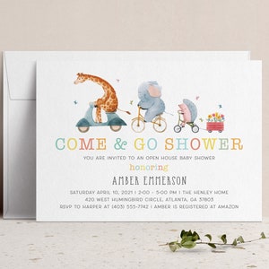 Gender Neutral Animals Drive By, Come and Go Baby Shower Invitation, Socially Distant Baby Sprinkle Invite, Open House for Couples Family