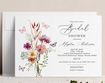 Butterfly Bridal Shower Invitation, Butterflies Garden Floral Wedding Shower Invite, Champagne Brunch Invite, Couples Brunch & Bubbly