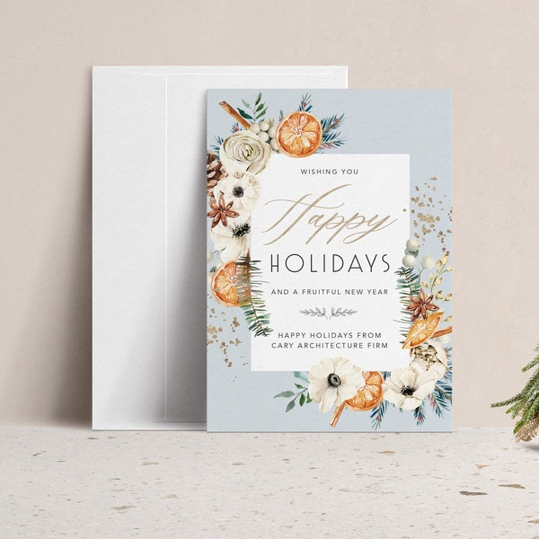 Printed or Printable Wishing You Happy Holidays and a Fruitful New Year Non-Photo Holiday Card, Business Christmas Card without Photograph