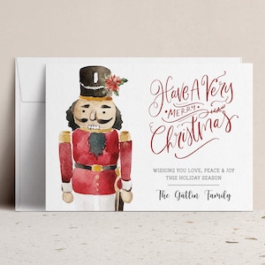 Printed or Printable Nutcracker Have a Very Merry Christmas Non-Photo Card with Envelope, Modern Family Holiday Card without Photograph