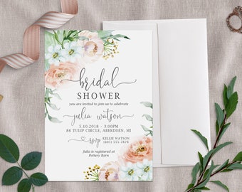 Bridal Shower Invitation, Botanical Bridal Shower Invitation, Floral Bridal Shower Invitation, Printable Digital Bridal Shower Invite