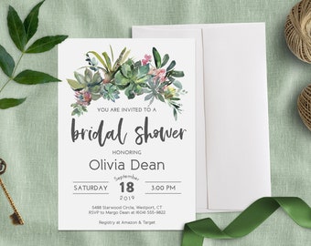 Bridal Shower Invitation, Succulent Bridal Shower Invitation, Garden Bridal Shower Invite, Digital Bridal Shower Invitation, Succulents