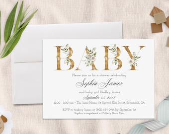Floral Baby Shower Invitation, Couples Baby Shower Invitation, Gender Neutral Baby Shower Invitation, Printable Digital Baby Shower Invite