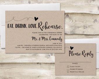 rehearsal dinner invitation with rsvp card etsy