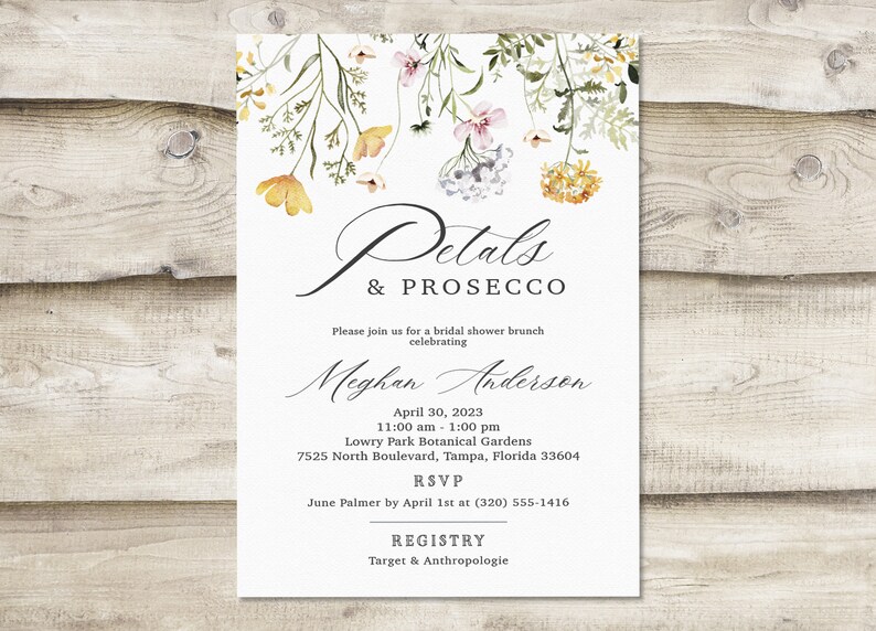 Petals & Prosecco Bridal Shower Invitation with Recipe Card and Insert Card, Greenery Floral Wedding Shower Invite, Botanical Garden Kitchen image 6