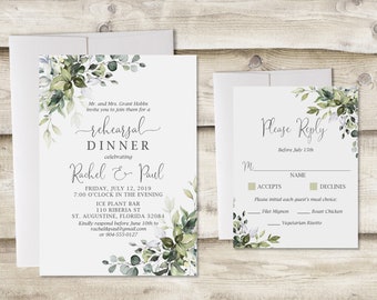 Greenery Rehearsal Dinner Invitation with RSVP Card, Digital Rehearsal Dinner Invite, Floral Rehearsal Dinner, Rustic Wedding Rehearsal