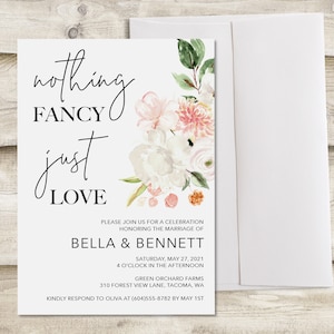 Nothing Fancy, Just Love Celebration Invitation, Floral Wedding Reception Invite, Simple Celebration after Elopement or Private Wedding