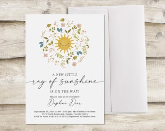 A Little Ray of Sunshine is on the Way Baby Shower Invitation, Couples Shower Invitation, Gender Neutral Sun Outdoor Baby Sprinkle Invite