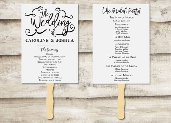 Wedding Program Hand Fan Double Sided Wedding Fan Program Etsy