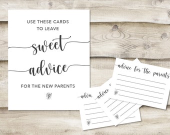 Printed Advice for the New Parents Sign with 3.5x5 inch Cards, Baby Shower Game for Mom or Mommy-to-be, Wishes for Parents at Baby Sprinkle