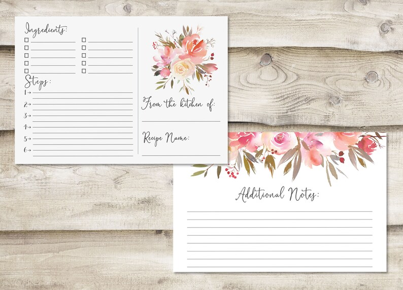 Kitchen Bridal Shower Recipe Cards for Shower Floral Kitchen Shower Blush Pink Peach Flowers Bridal Shower Recipe Card Invitation