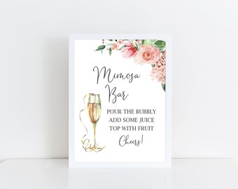 Printed Mimosa Bar Card Stock Sign for Bridal or Baby Shower (FRAME NOT INCLUDED), Pour Some Bubbly, Cheers! Wedding Couples Brunch Sign