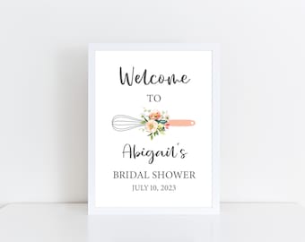 Printed Welcome Card Stock Sign for Bridal Shower (FRAME NOT INCLUDED), Whisked Away Wedding Shower Signage, Stock the Kitchen Shower Sign