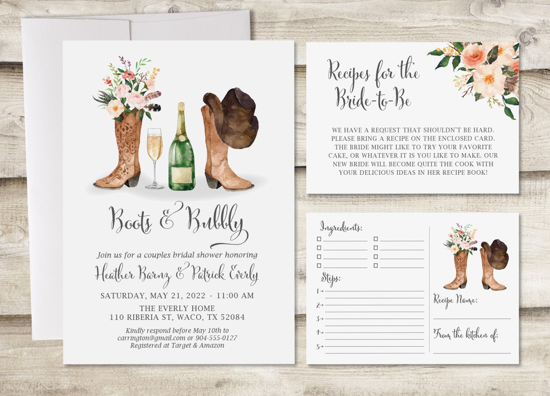Boots and Bubbly Bridal Shower Invitation With Insert Card and - Etsy