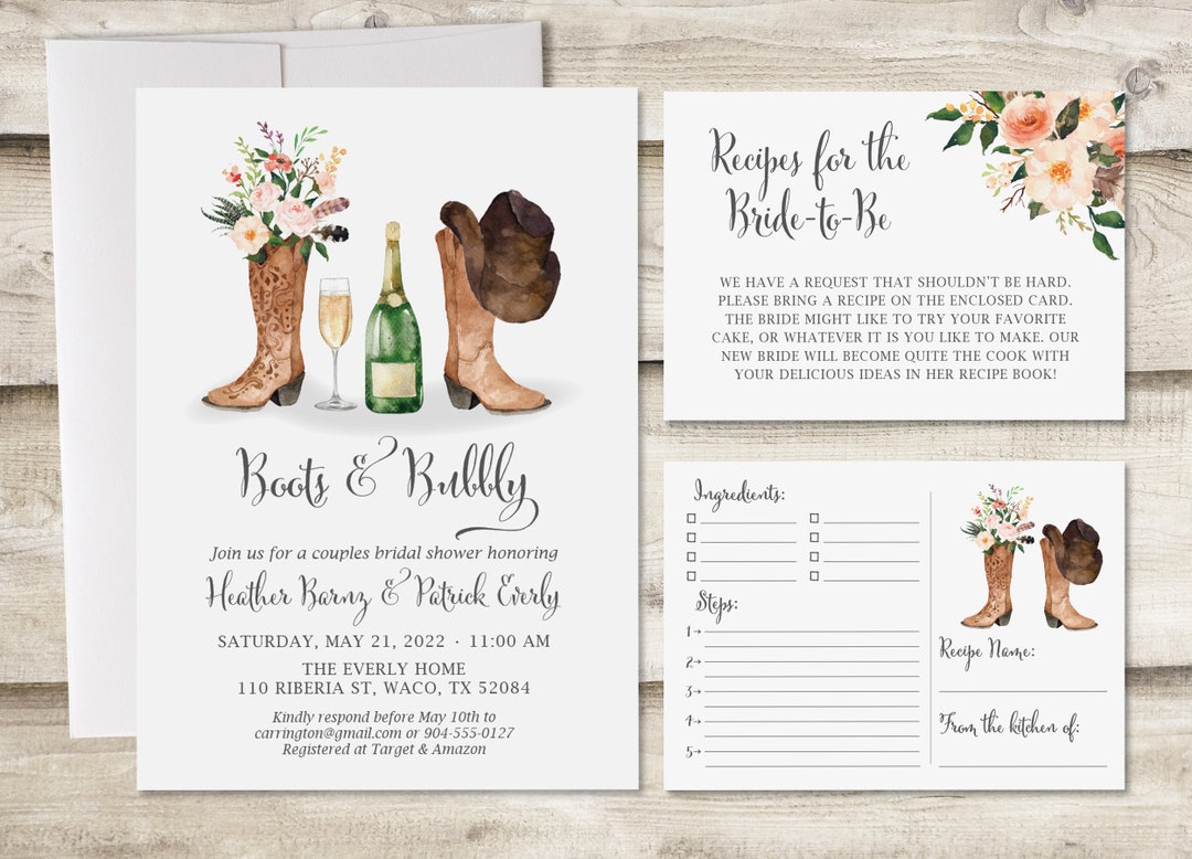 Boots and Bubbly Bridal Shower Invitation With Insert Card and Etsy