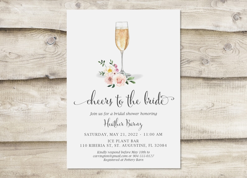 Cheers to the Bride Champagne Bridal Shower Invitation Floral - Etsy