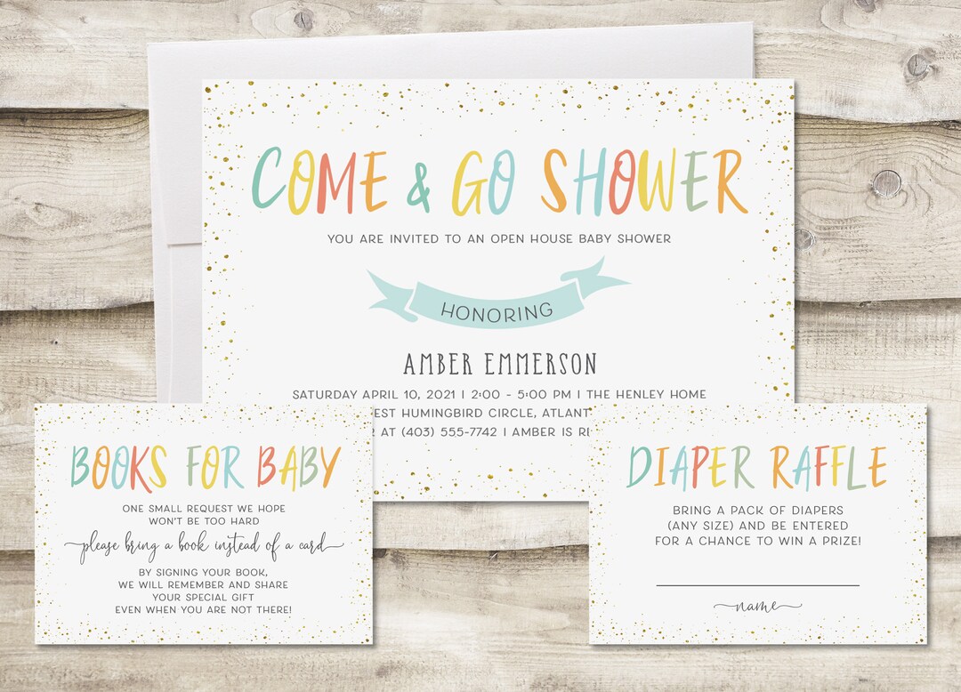 Gold Confetti Come and Go Baby Shower Invitation With Book Etsy