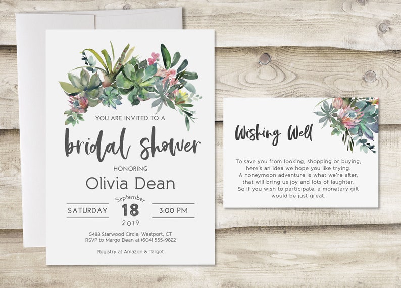 Bridal Shower Invitation With Wishing Well Insert Card Etsy