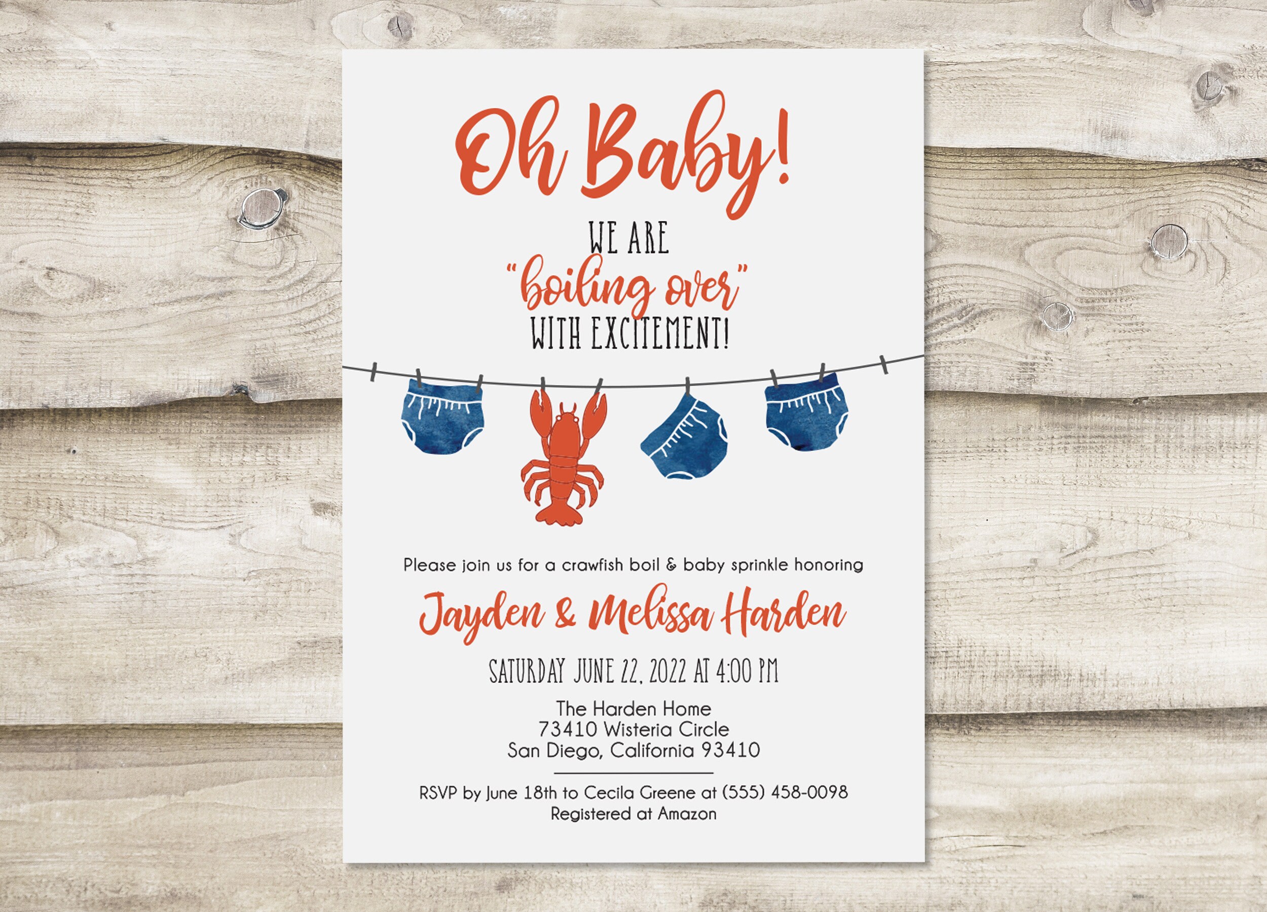 Crawfish Boil Baby Shower Invitation With Diaper Raffle Insert Etsy France