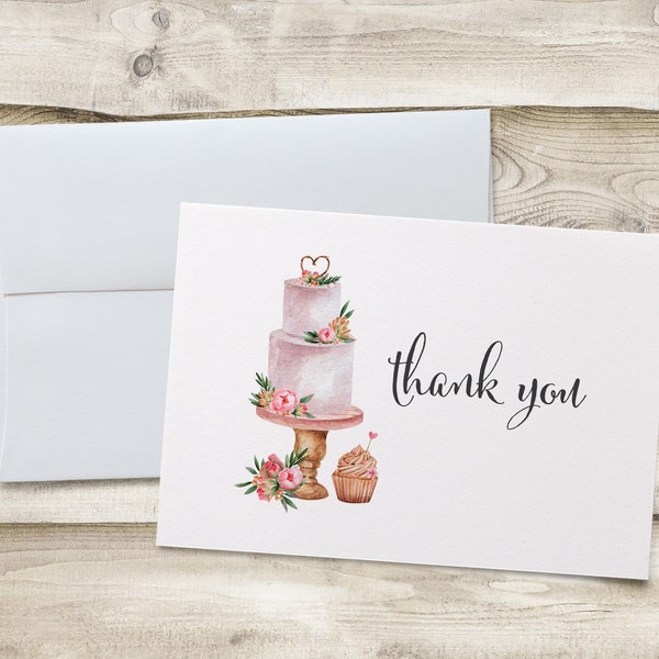 Love is Sweet Bridal Shower Thank You Cards, Wedding Cake Dessert Cupcake Thanks Note Cards, Baby Shower Sprinkle Folded Notecards, Birthday