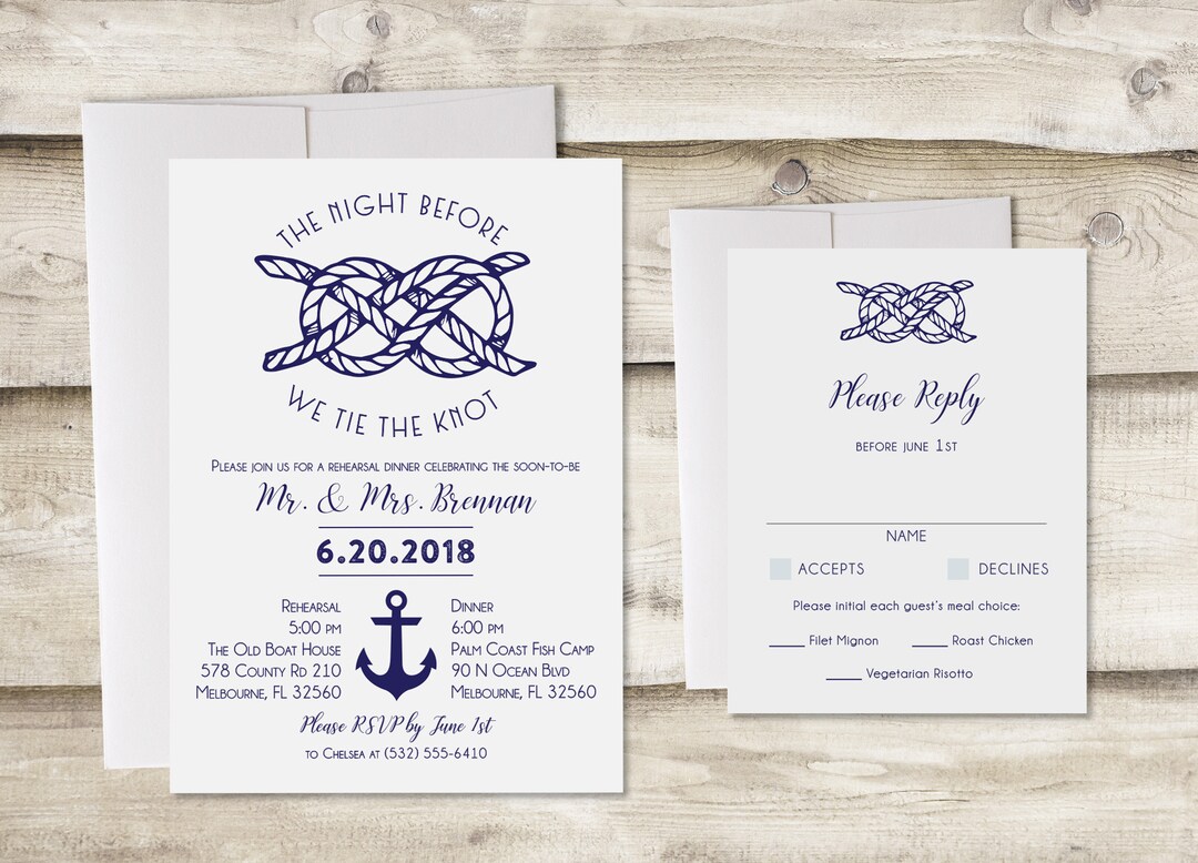 Nautical Rehearsal Dinner Invitation With RSVP Card Night - Etsy