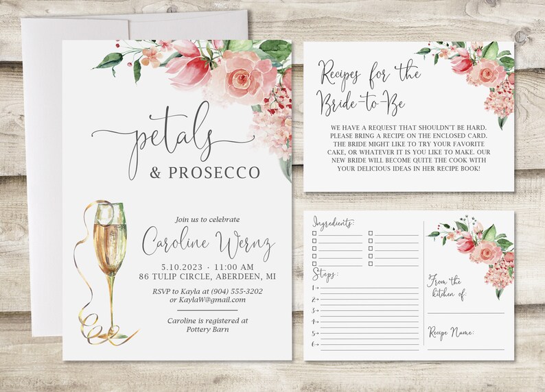 Petals & Prosecco Bridal Shower Invitation With Insert Card Etsy