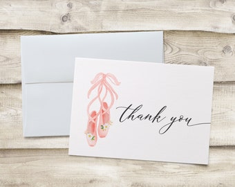 Ballet Thank You Folded Notecards, Birthday, Girl, Dance, Thank You Notecards, Baby Shower Thank You Note Card, Personalized Stationery