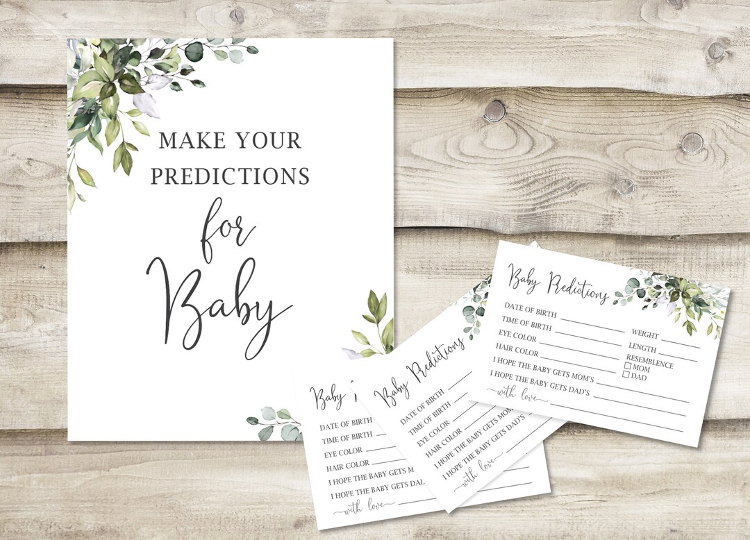 Printed Make Your Predictions for Baby Sign With 3.5x5 Inch Cards, Baby ...