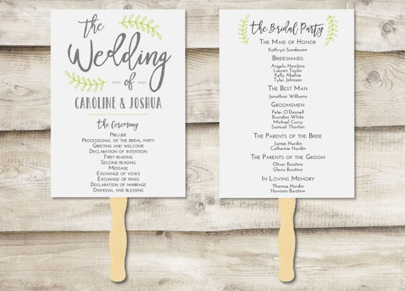 Wedding Program Hand Fan Double Sided Wedding Fan Program Etsy
