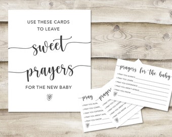 Printed Prayers for Baby Sign with 3.5x5 inch Cards, Baby Shower Wishes for New Child, Simple Minimal Sign for New Parents at Baby Sprinkle