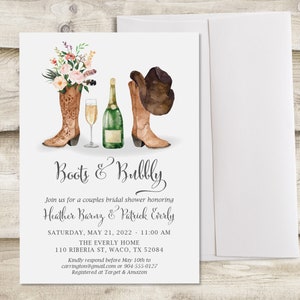 Boots & Bubbly Country Western Couples Wedding Shower Invitation, Floral Bridal Shower Invite, Breakfast Brunch Cowboy Boot Nashville Shower image 5