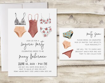 Lingerie Party Bridal Shower Invitation With Panty Game For Etsy