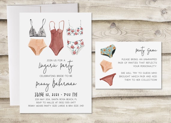 Lingerie Party Bridal Shower Invitation With Panty Game for the