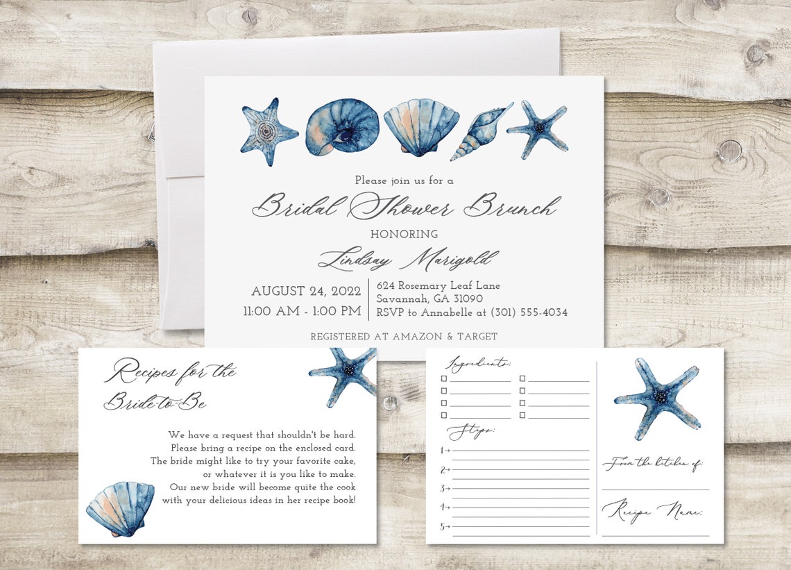 Shell Bridal Shower Invitation with Instruction Card and image 1