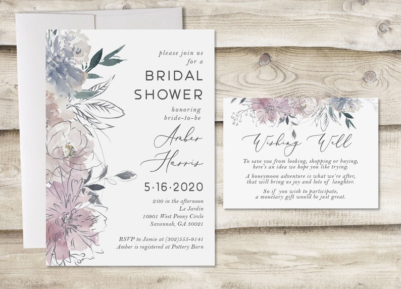 Bridal Shower Invitation With Wishing Well Insert Card Etsy